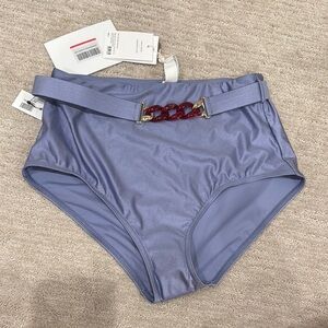 Zimmermann Cornflower Bikini Bottoms with Red Chain Belt